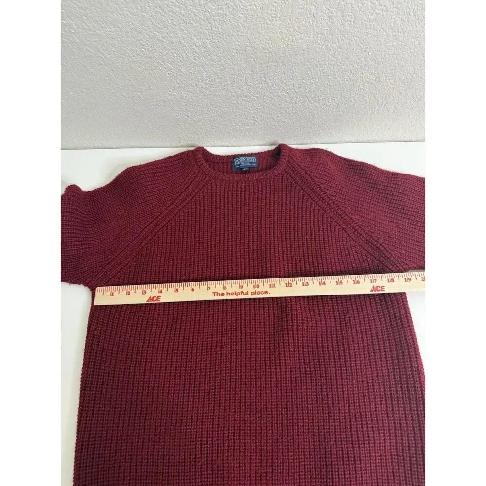 Lands End Size L Fishermans Sweater Red Wool womens Heavy Knit Vintage Lands'